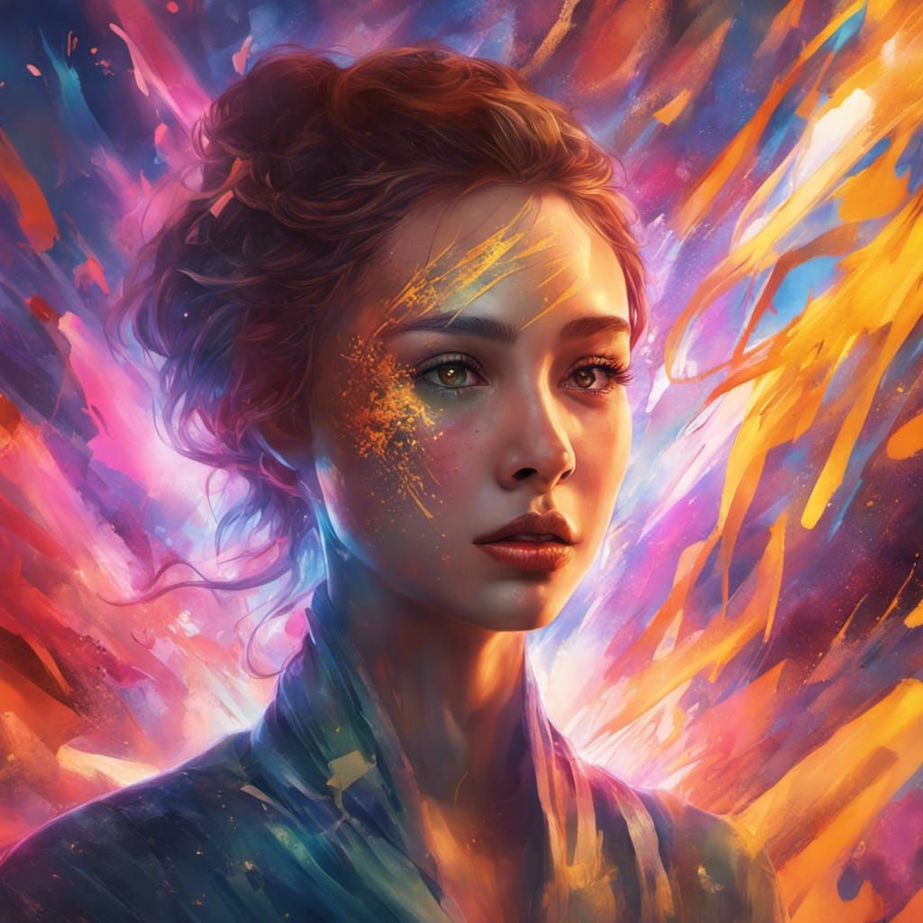 Radiant Woman: Hyperrealistic Splash Art Portrait