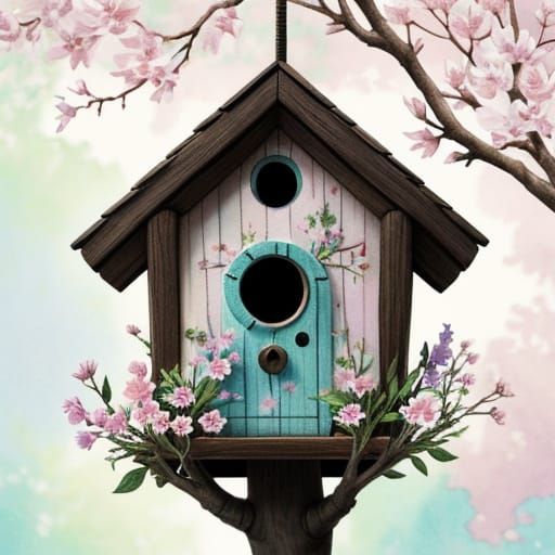 Whimsical Birdhouse Concept Art in Watercolor Style