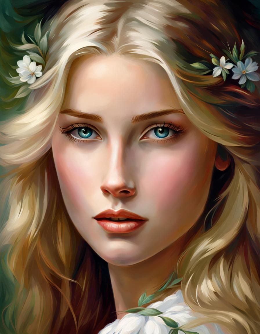 Oil portrait in linen, Pretty girl