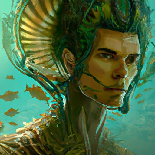 Gilled Man Portrait in Hyperdetailed Splash Art Style