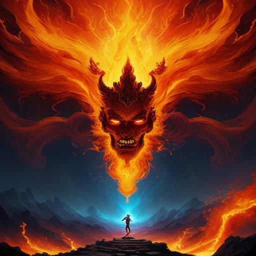 Fiery Genie Emerges in Dramatic Oil Painting