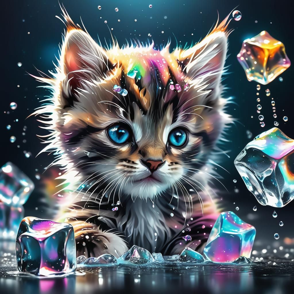 Cat PlayinG With Ice Cubes