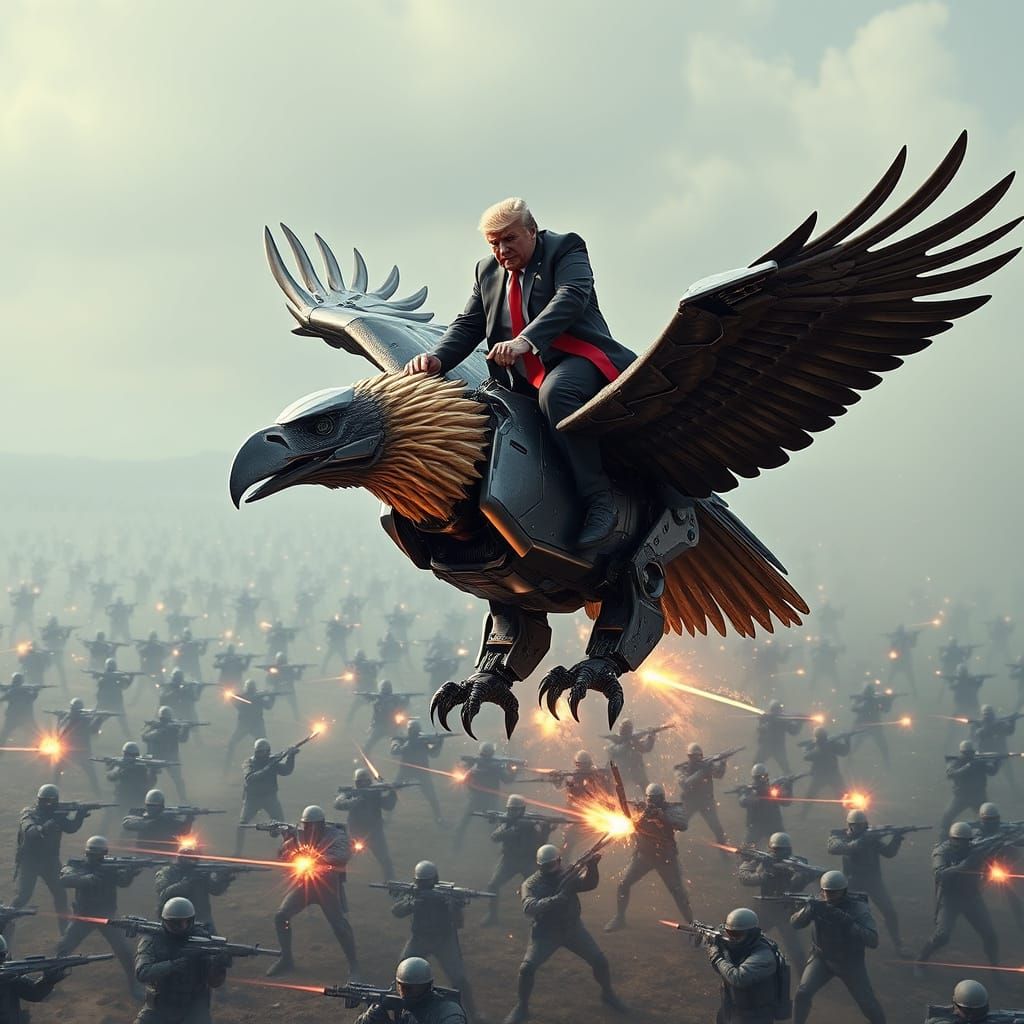Eagle Rider in Futuristic Battle Scene