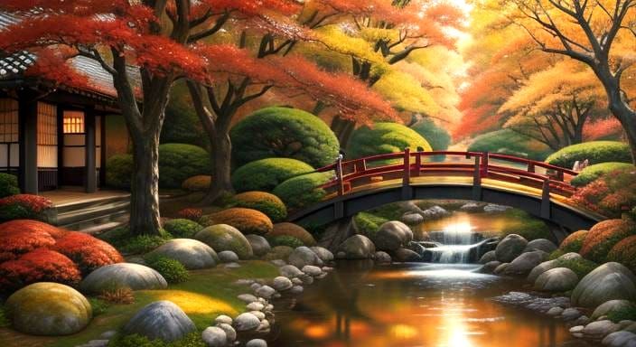 Japanese Woman in Autumn Kimono Oil Painting