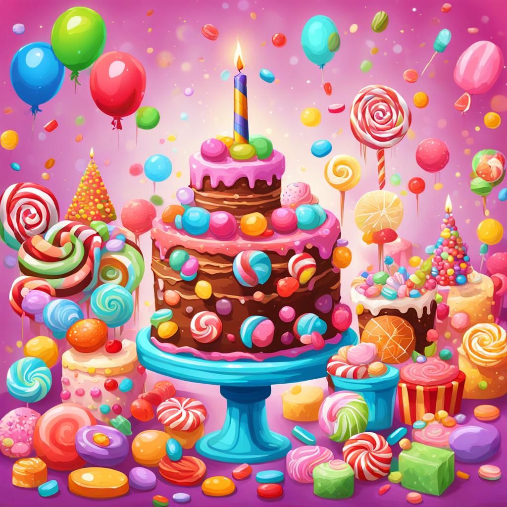 Colorful Candy Art Birthday Celebration in Candyland Style