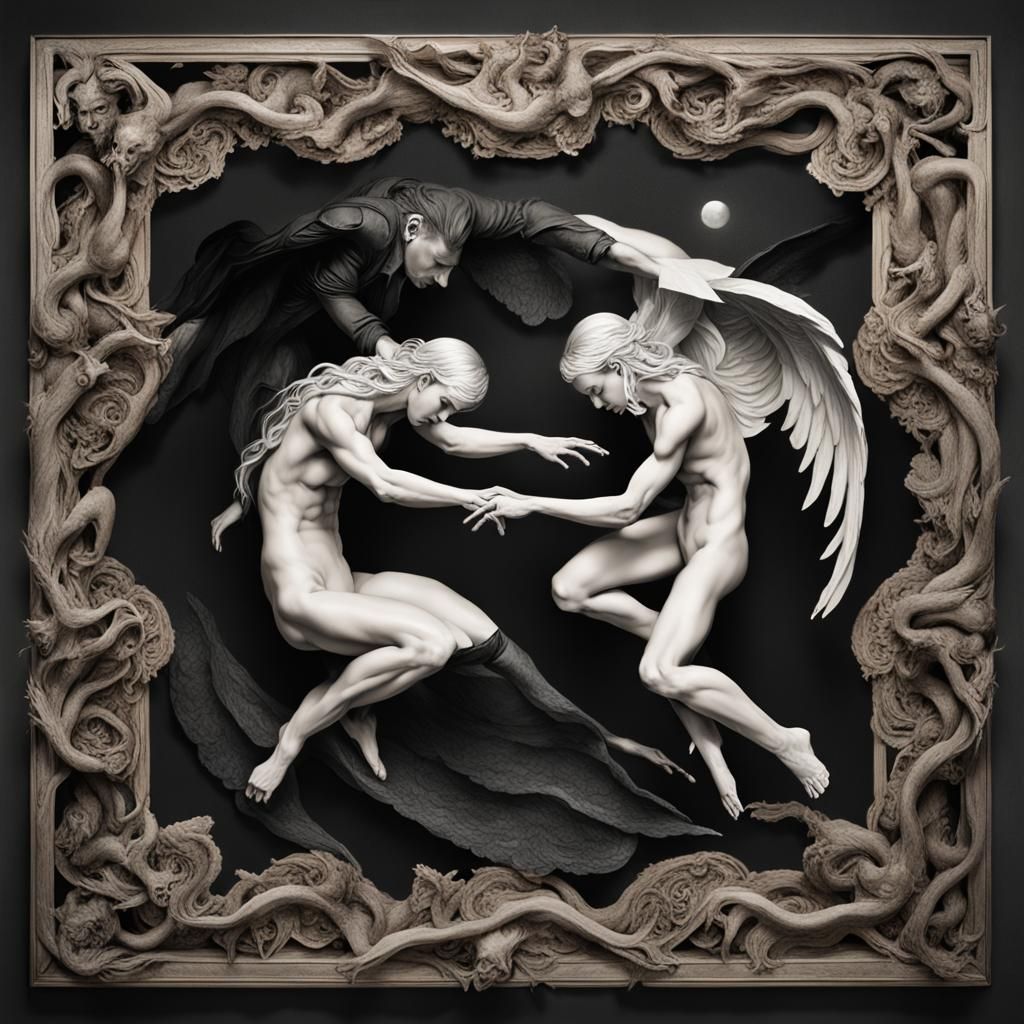Lucifer and Lilith's Fall: Hyper-Detailed Photographic Portr...