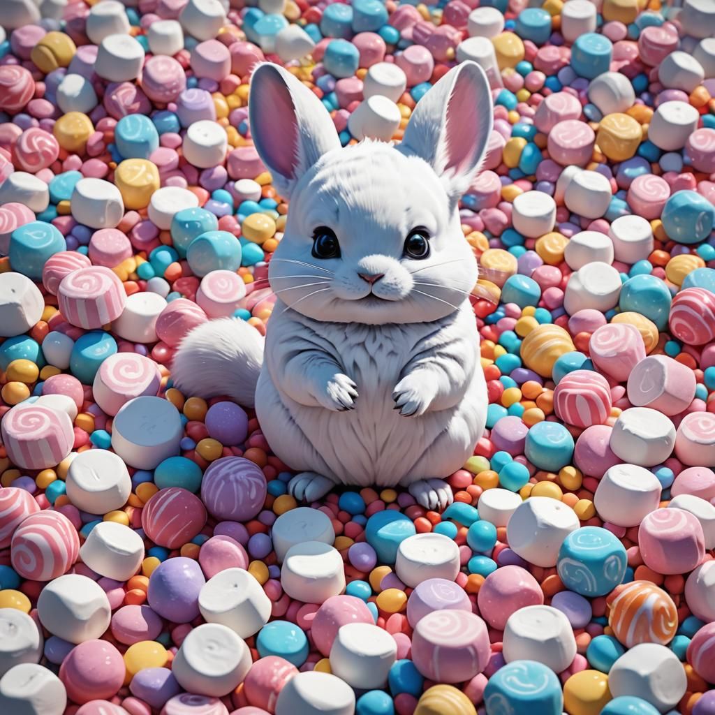 Chinchilla in Marshmallow Candyland: Cel-Shaded Anime Art