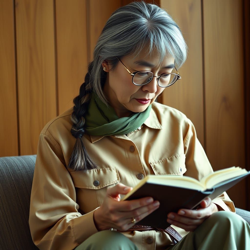 Elegant Woman in Cinematic Reading Pose