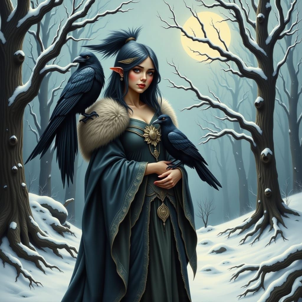 Winter Fairy with Raven Friend