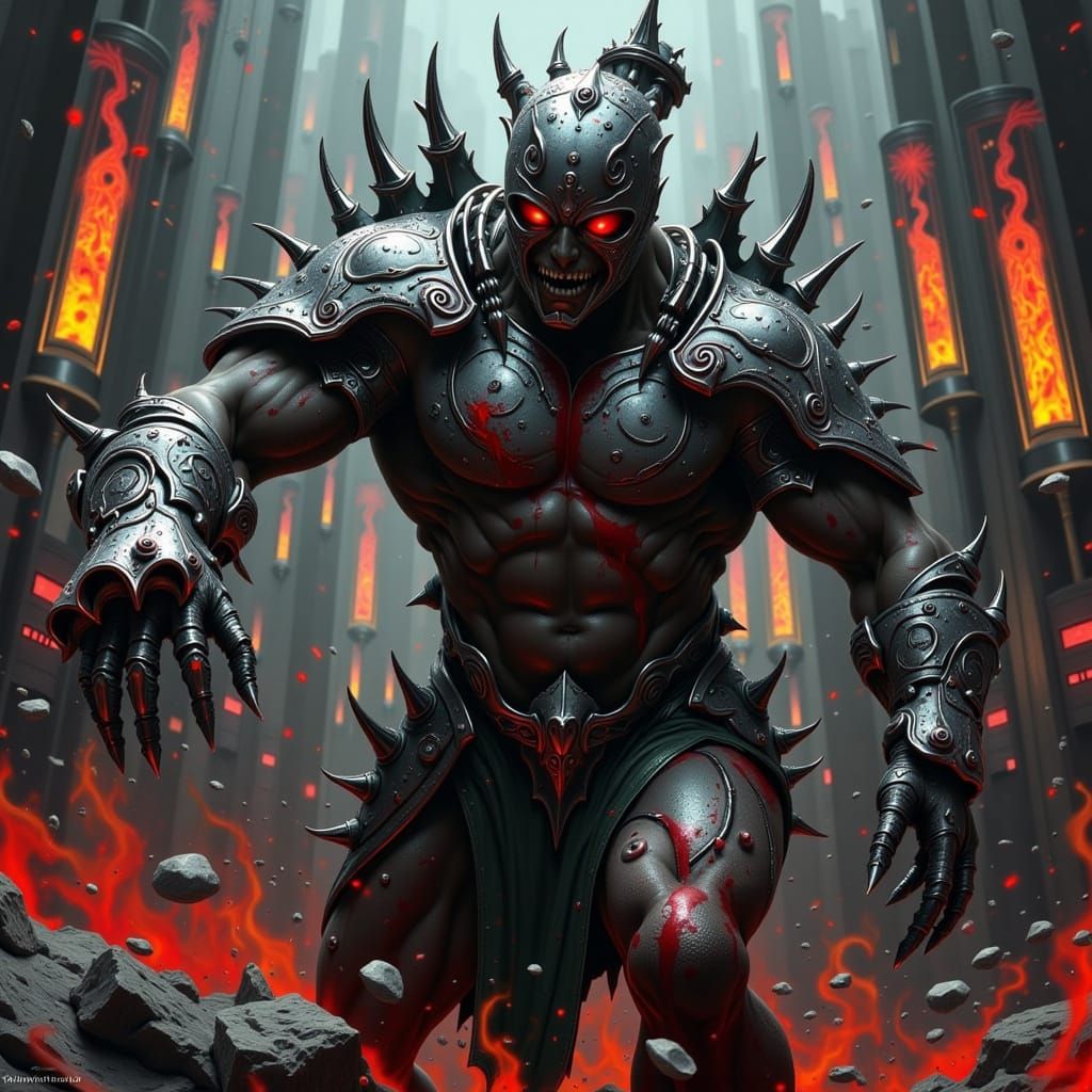 Cyberpunk Warrior Engages in Brutal Arena Battle