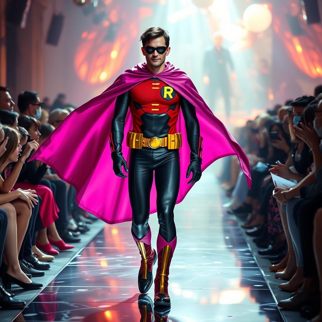DC's Robin Struts Cosmic Catwalk in Hyperrealistic Style