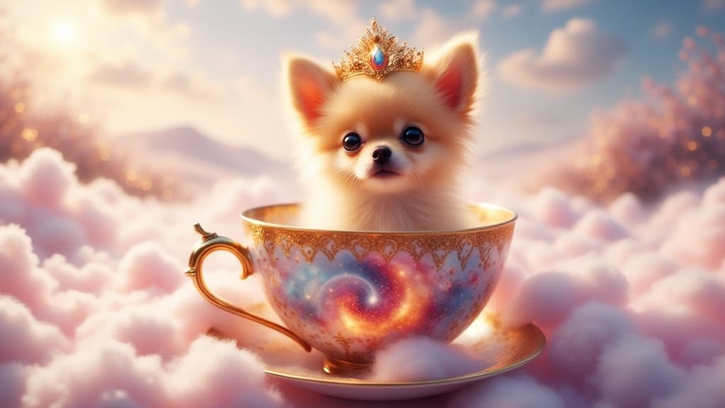 Golden Chihuahua Puppy in Galaxy Teacup