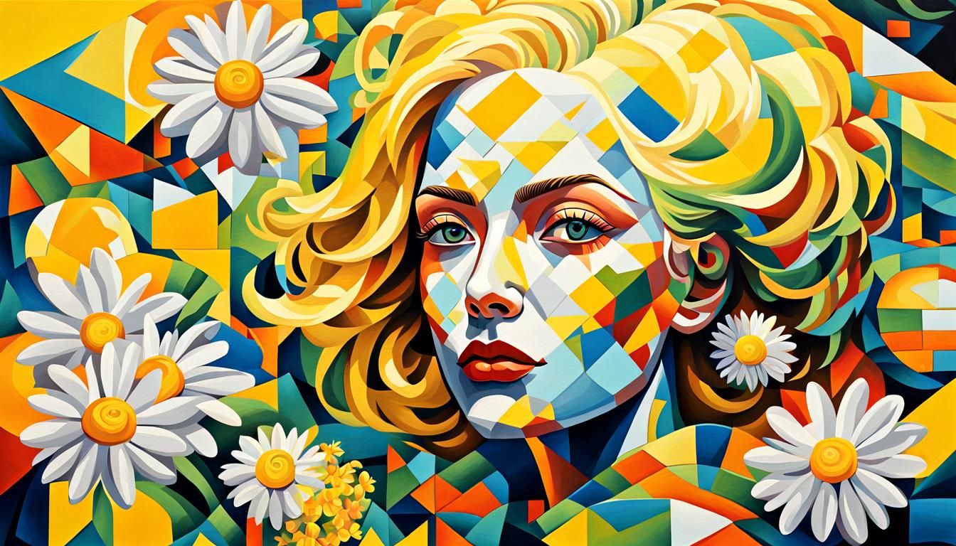 Psychedelic Cubist Portrait with Yellow Hair