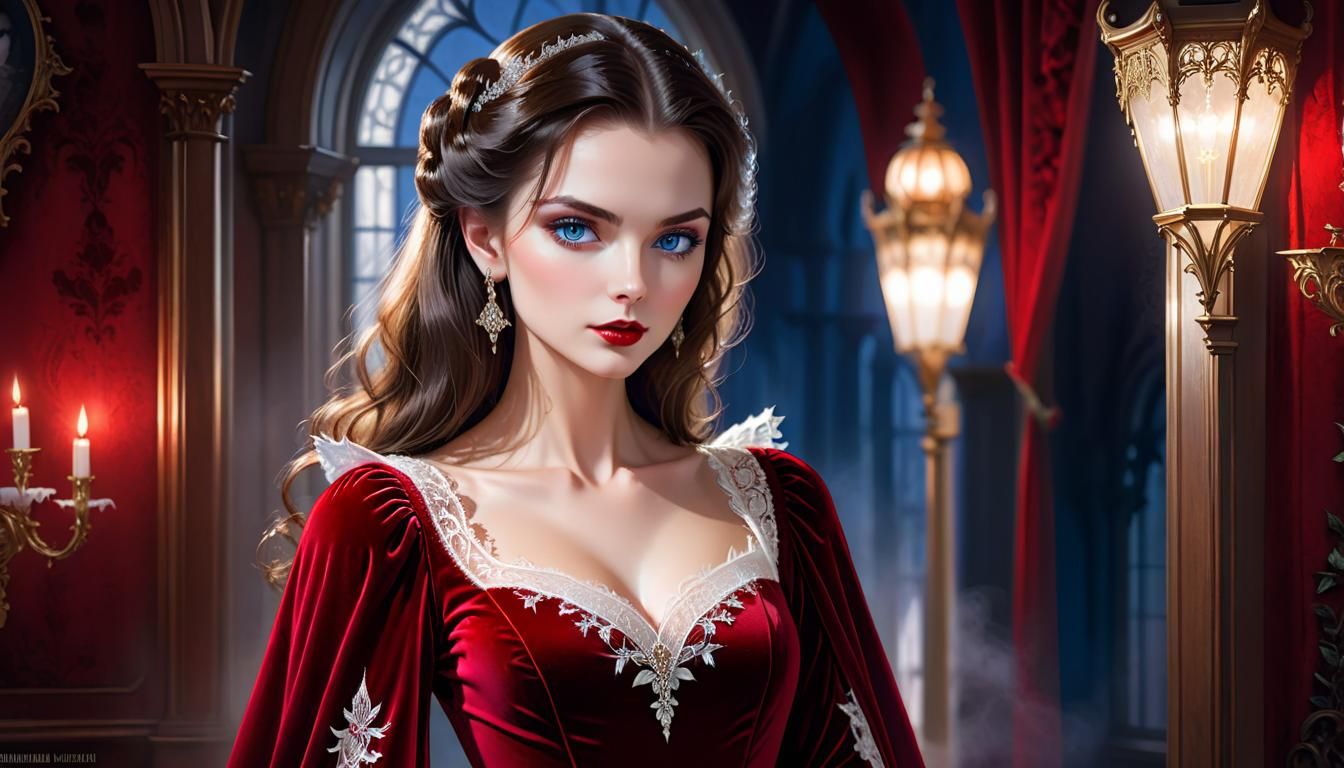 Vampire Lady in Velvet Dress, Fantasy Art