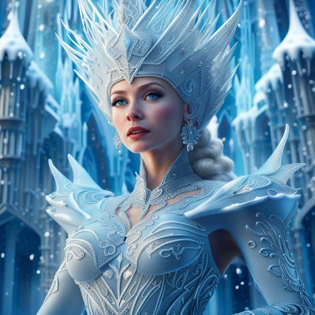 Intricate Snow Queen in Ice Palace: 3D Rendering