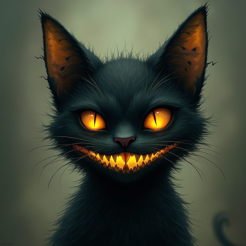 Mysterious Gothic Feline with Glowing Eyes