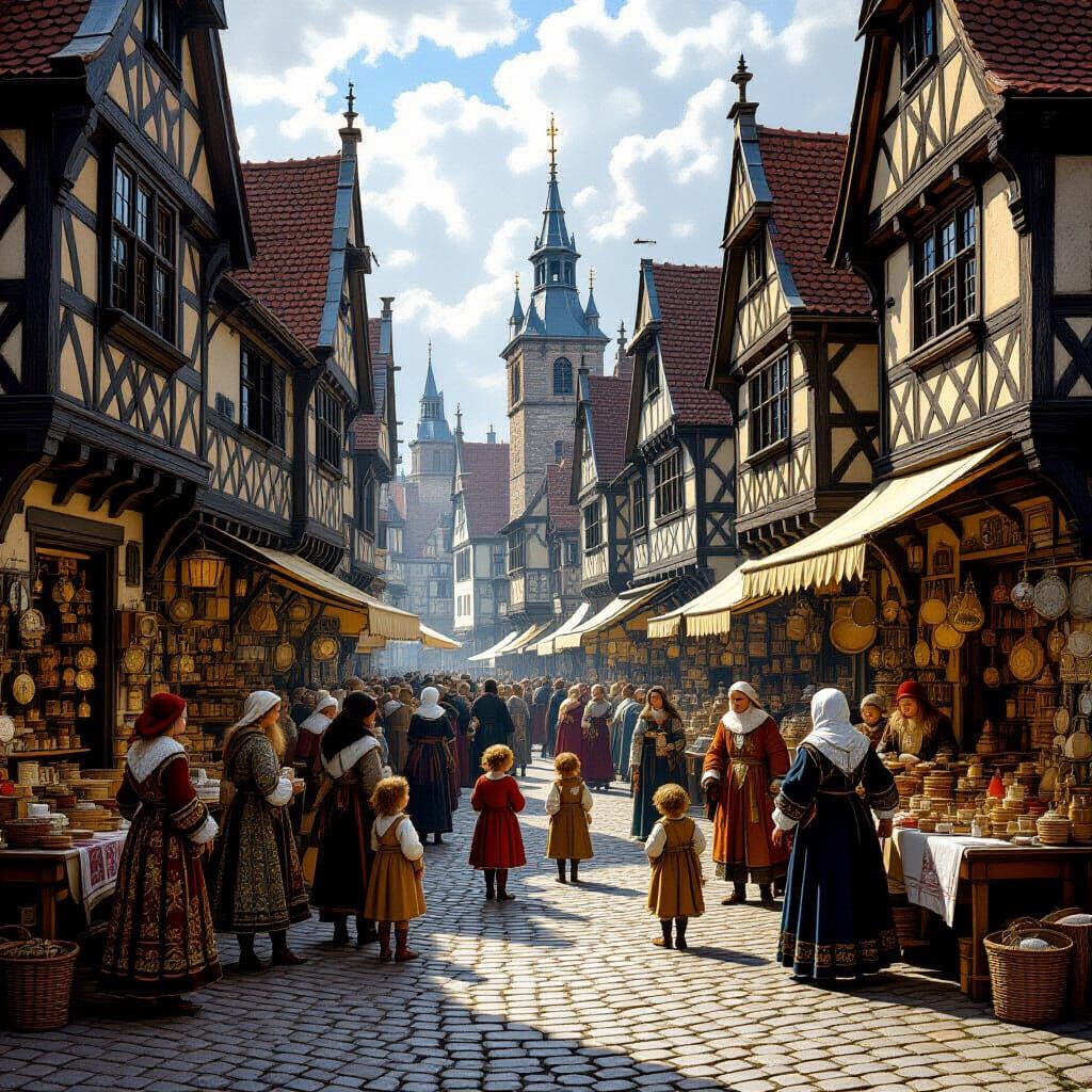 Vibrant Medieval Marketplace in Dutch Golden Age Style