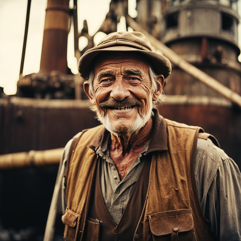 Cinematic Harbor Worker Portrait in Film Style