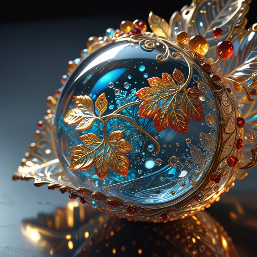 Ethereal Glass Berry Sculpture in Golden Hour Light