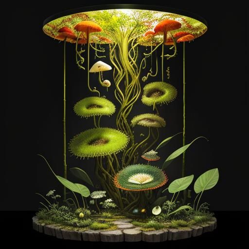 A mushroom circle of white stem, red top with white spots Ea...