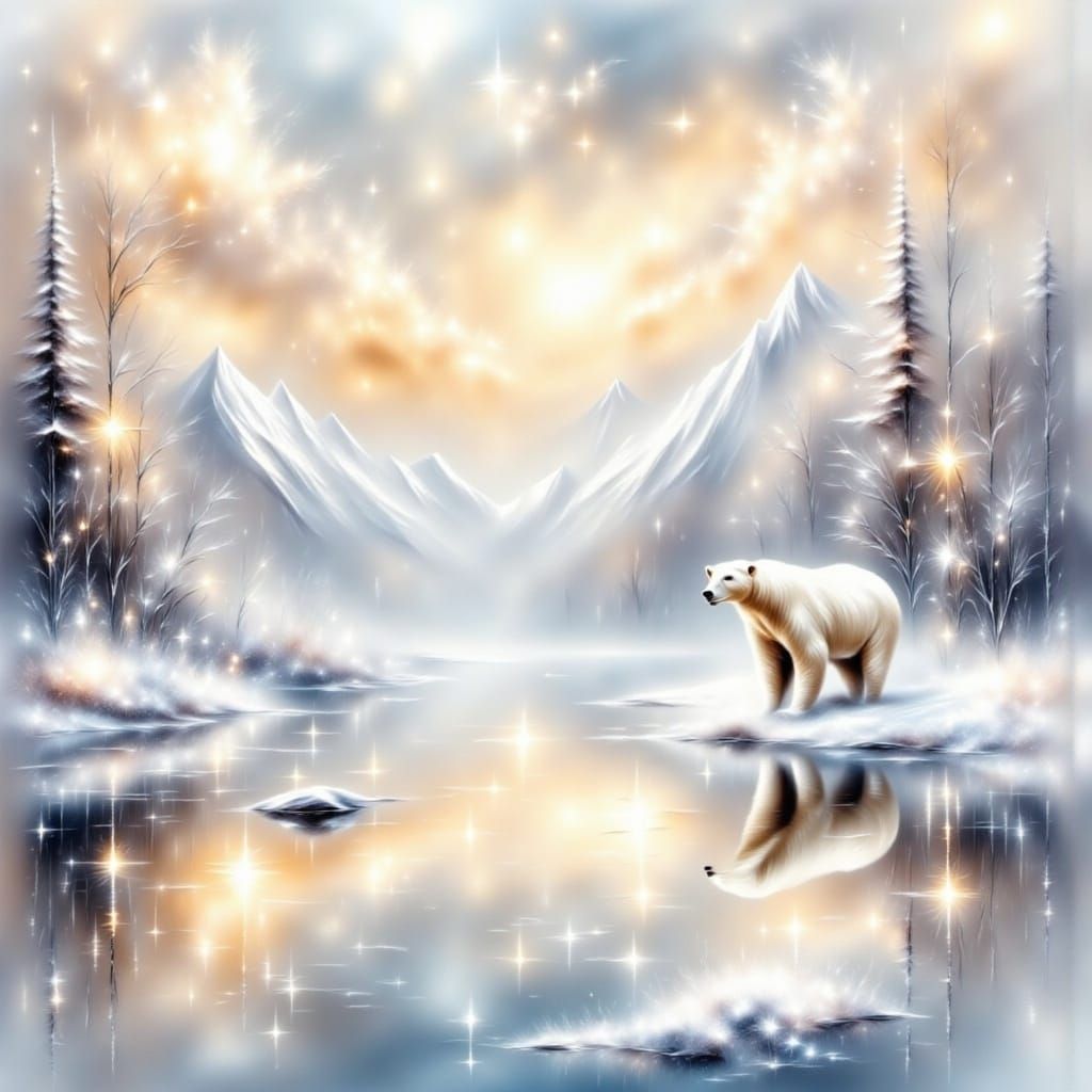 Majestic Polar Bear Reflection in Arctic Dawn