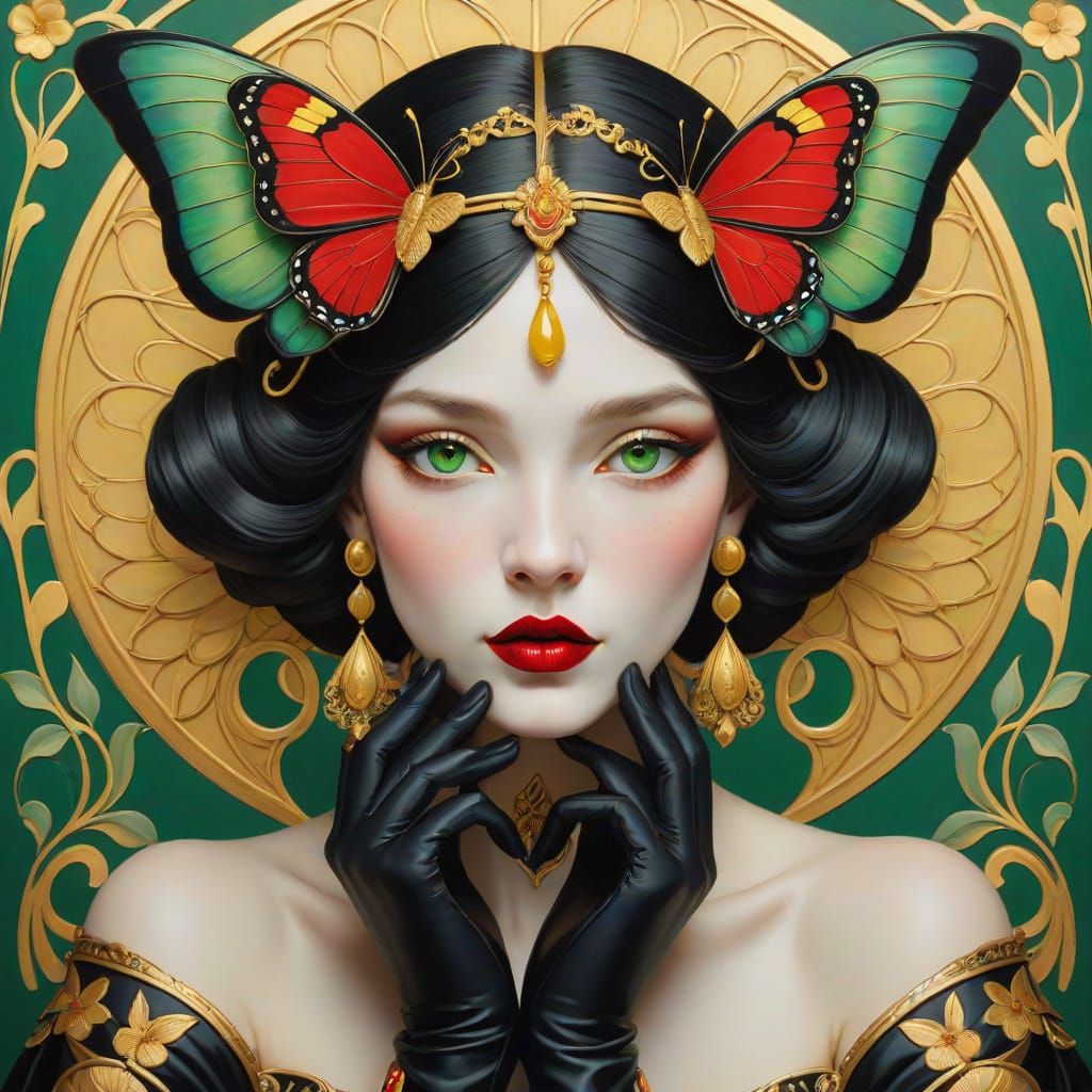 Art Nouveau Portrait of Woman with Butterfly