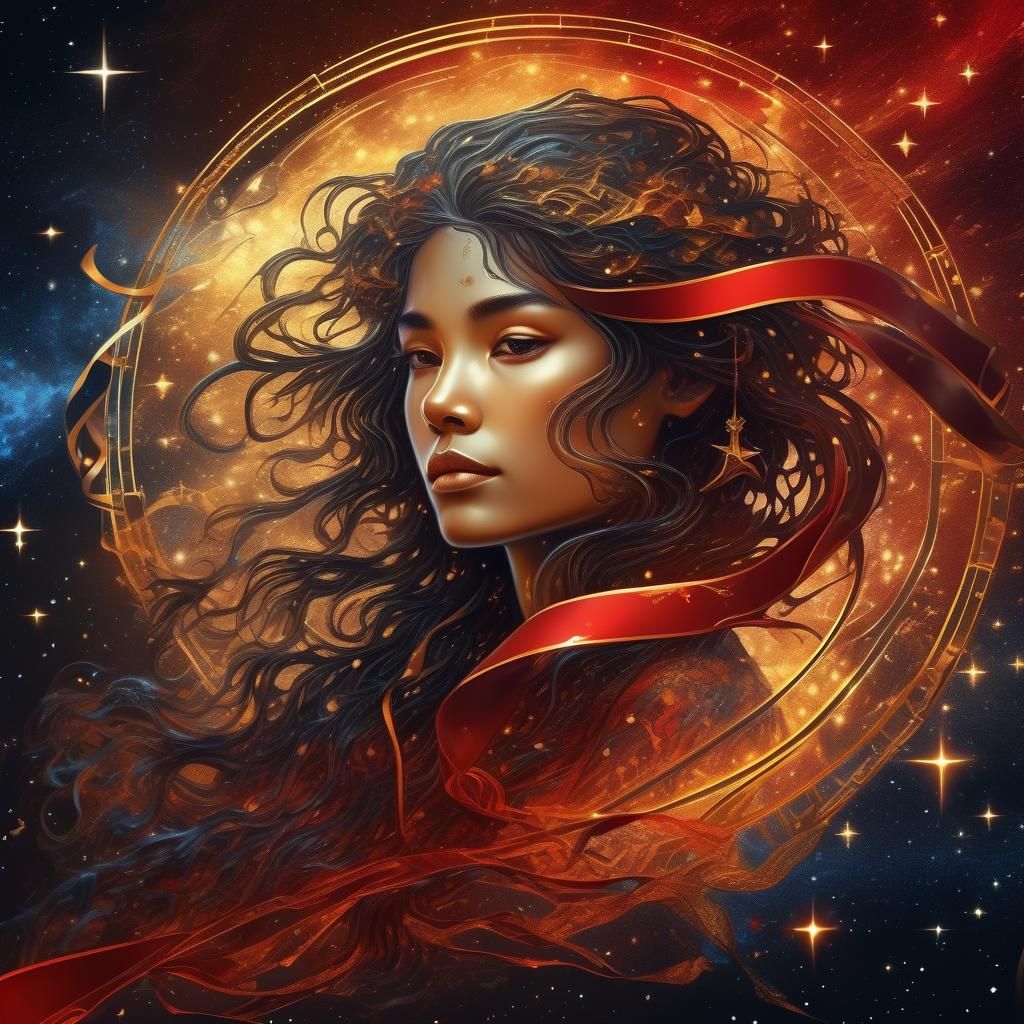 Red and Gold Ribbon on Star Map Background