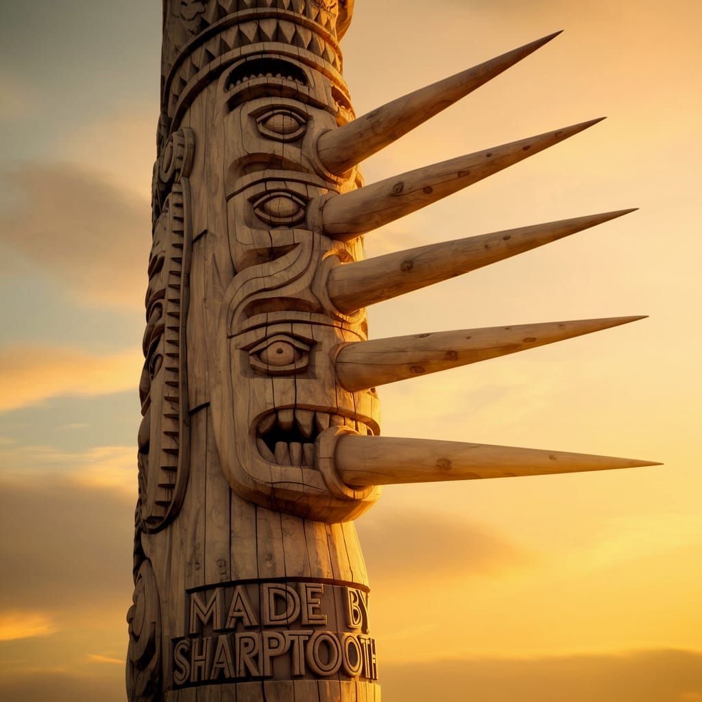 Ancient Island Totem Pole in Exotic Sunset Light