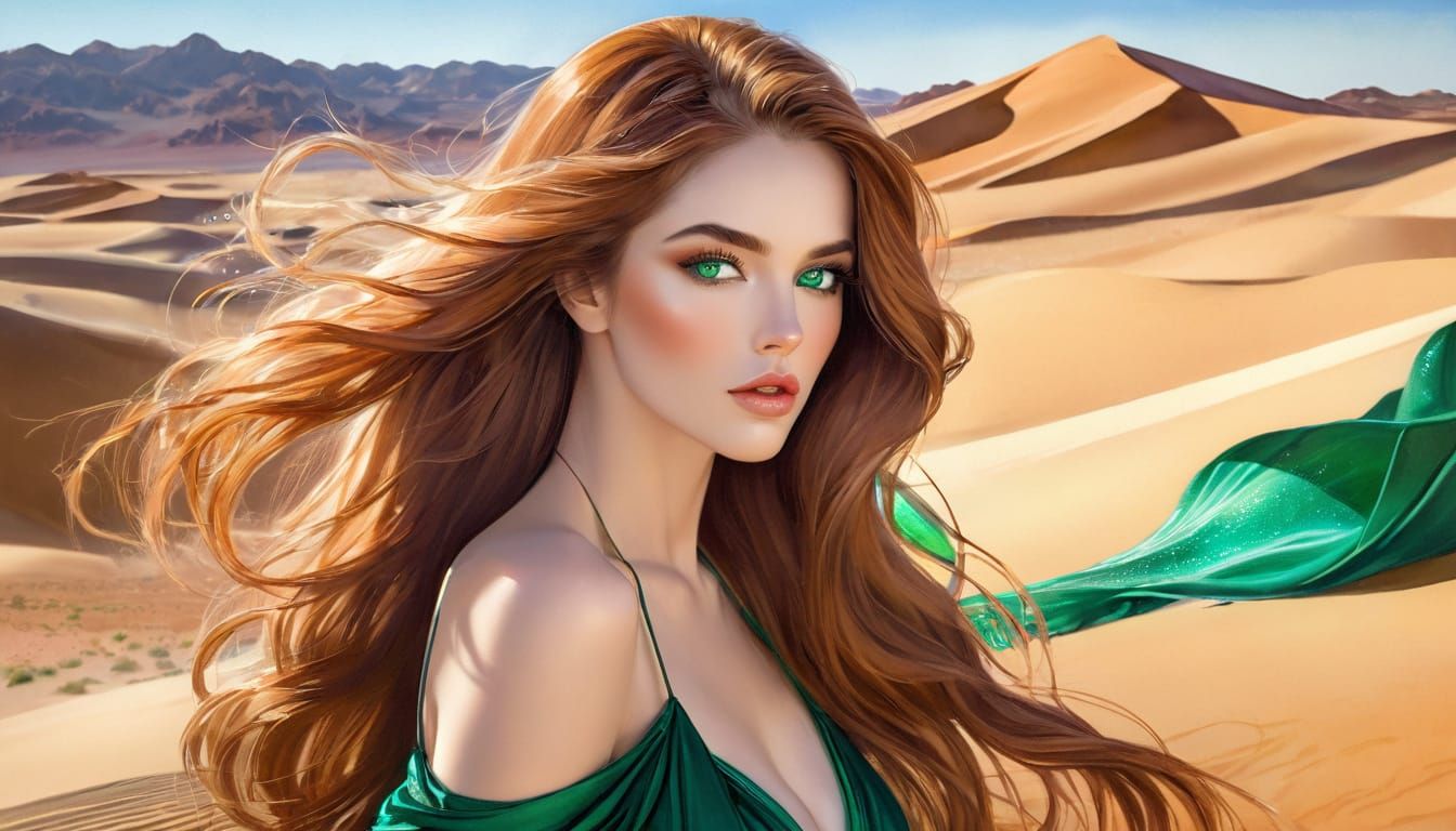 Anime Muse in Martian Desert: Watercolor Pin-Up