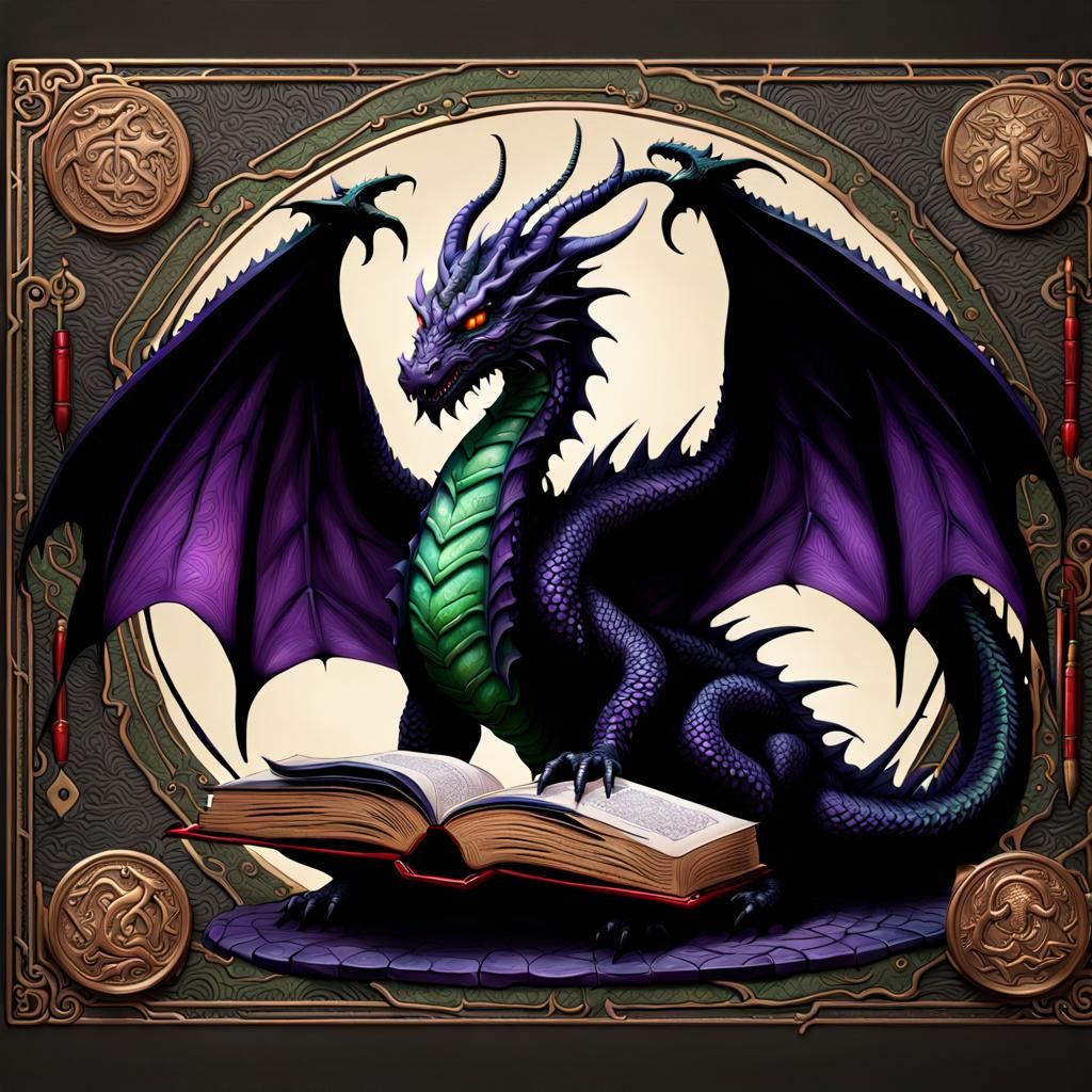Eastern Dragon Reads a Book in Detailed Matte Painting