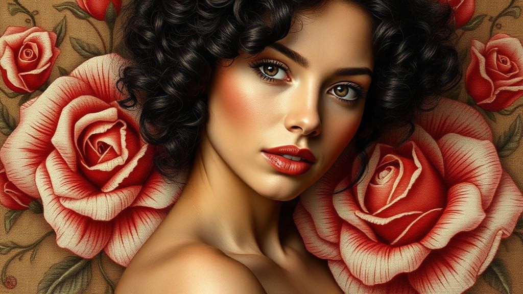 Ethereal Lady in Vintage Embroidery Style