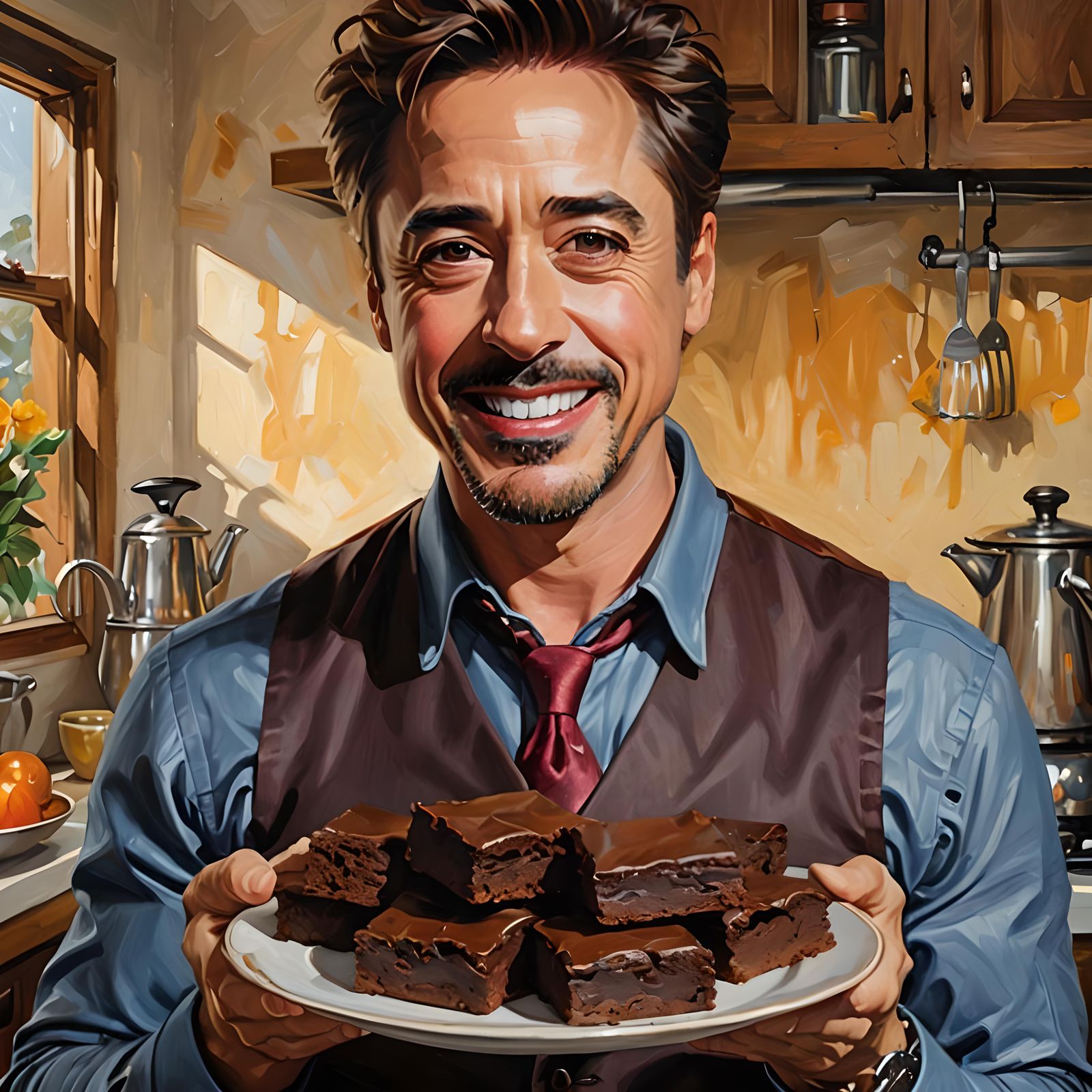 Detailed Oil Painting Portrait of a Smiling Man