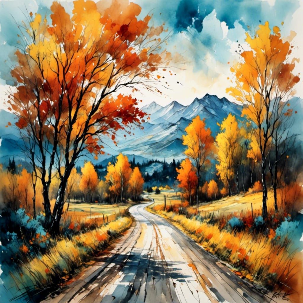 Autumn Road in Post-Impressionist Style