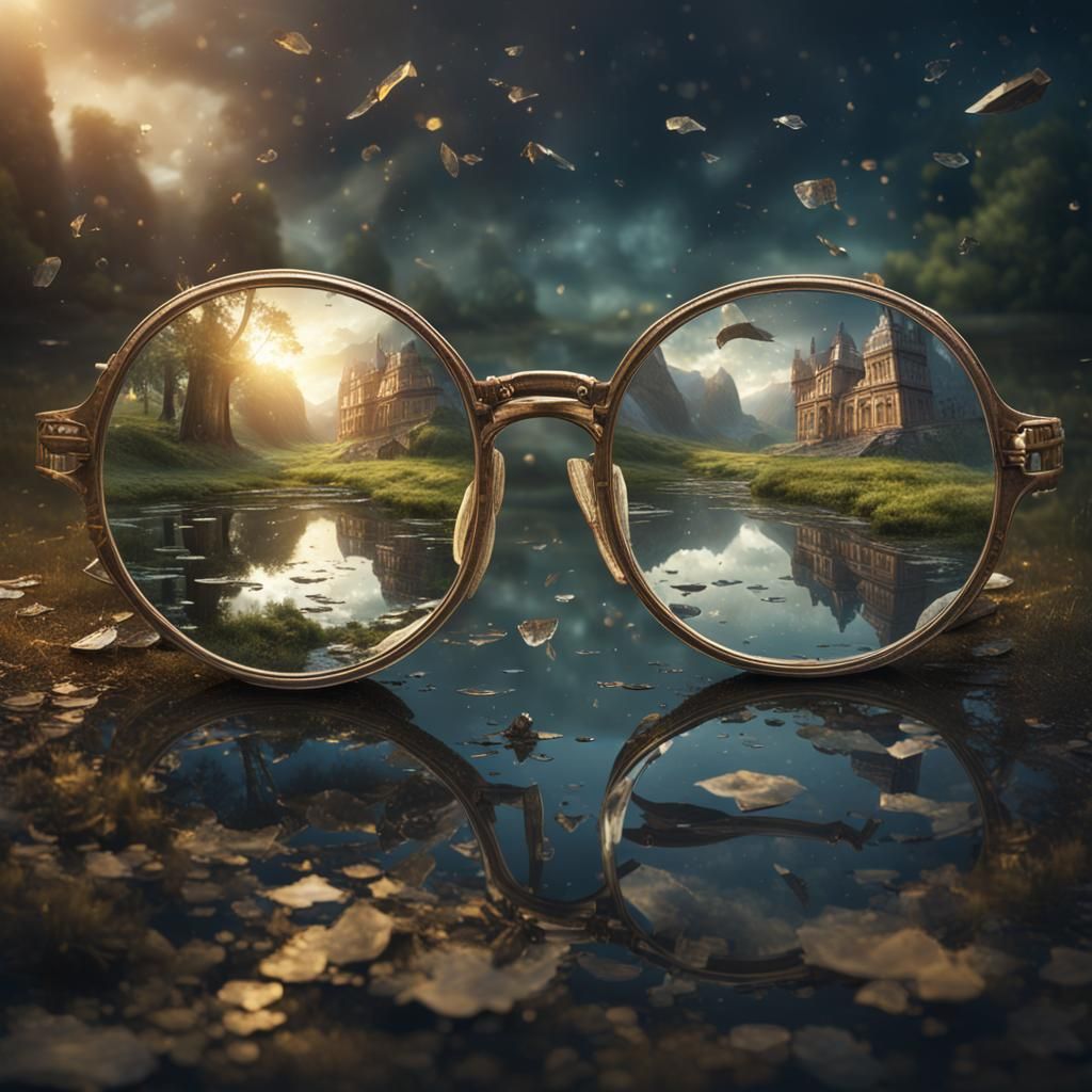 Magical World Reflected in Broken Glasses