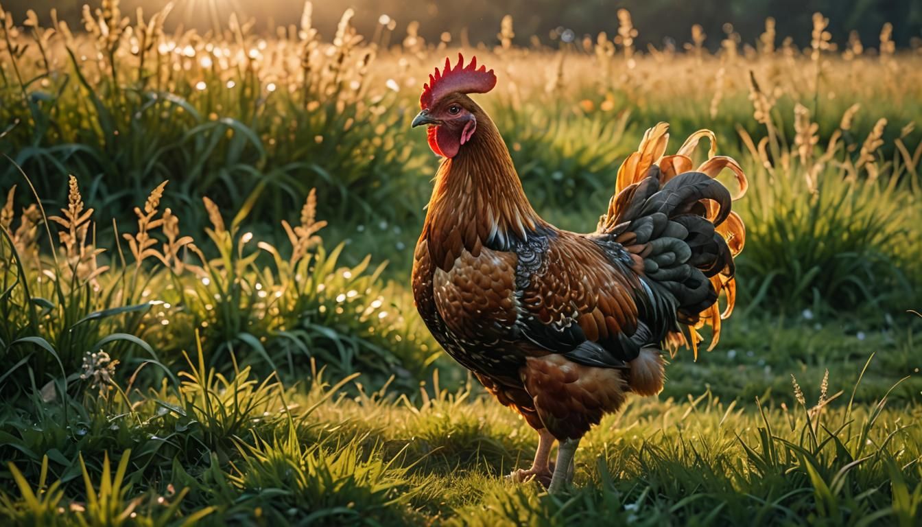 Regal Chicken in Golden Light: Ethereal Wildlife Photo