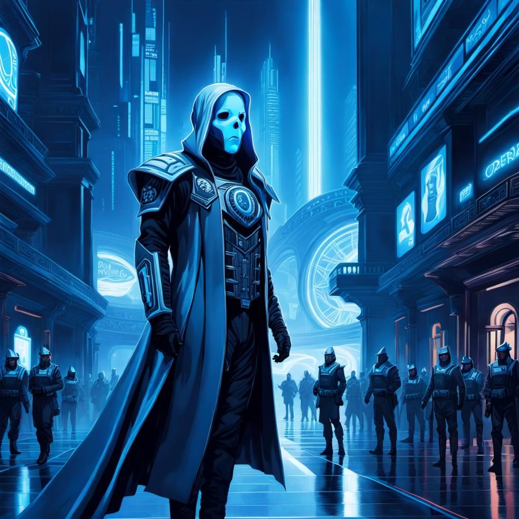 Cyberpunk Ghost at the Opera in Blue Spotlight