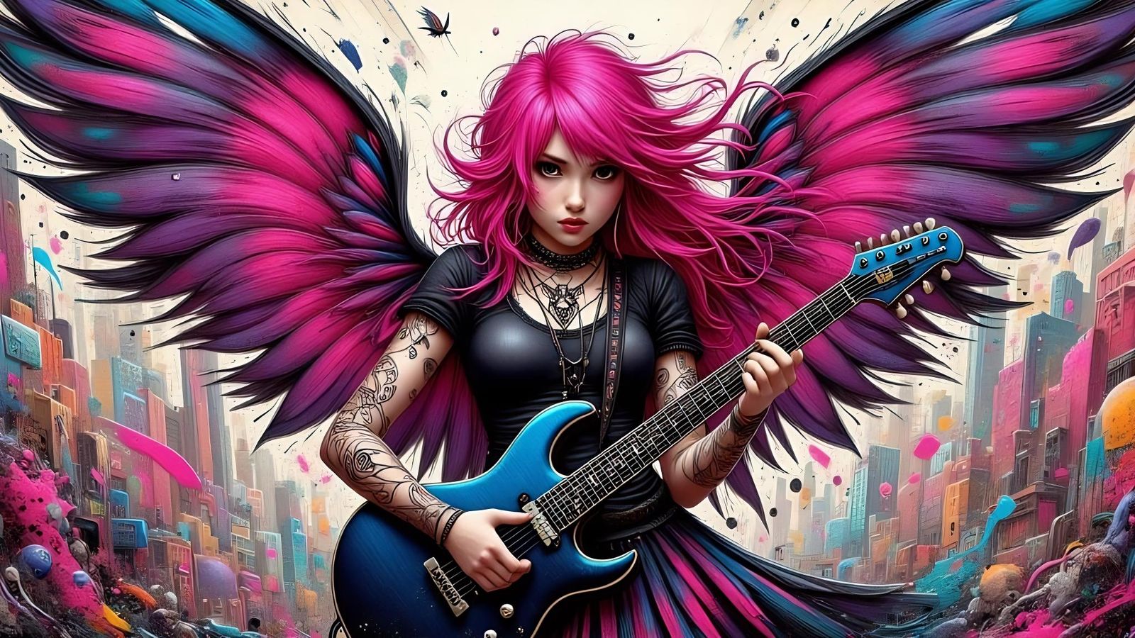 Anarchopunk Fairy Rockstar with Electric Guitar
