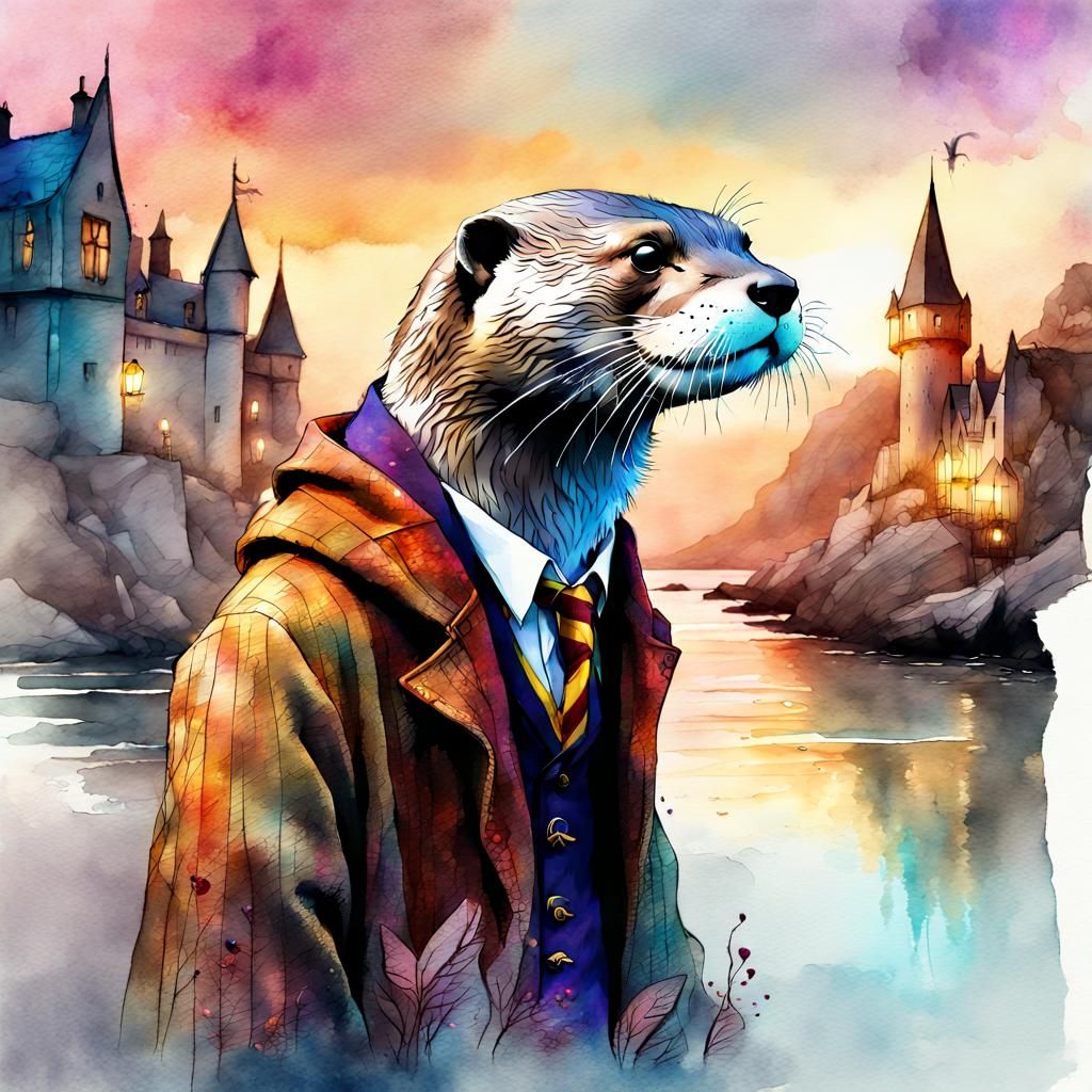 Harry Potter Otter in Watercolor Style