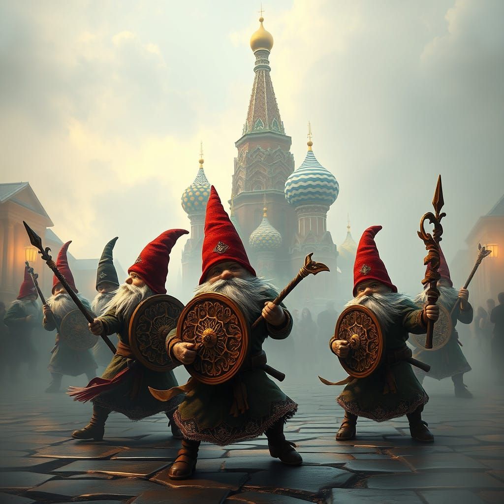 Gnomes Engage in Whimsical Battle in Moscow's Mystical Stree...