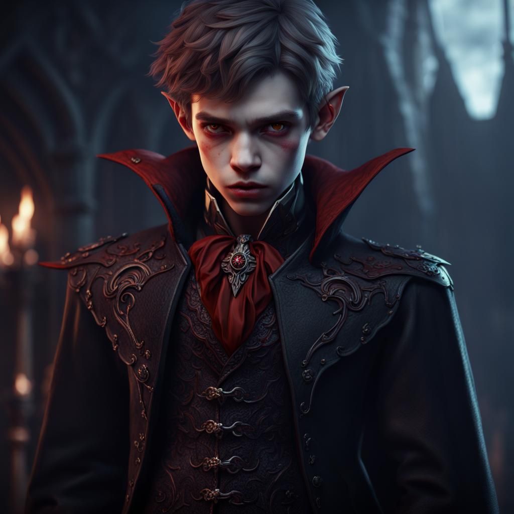 Detailed Matte Painting of a Vampire Boy