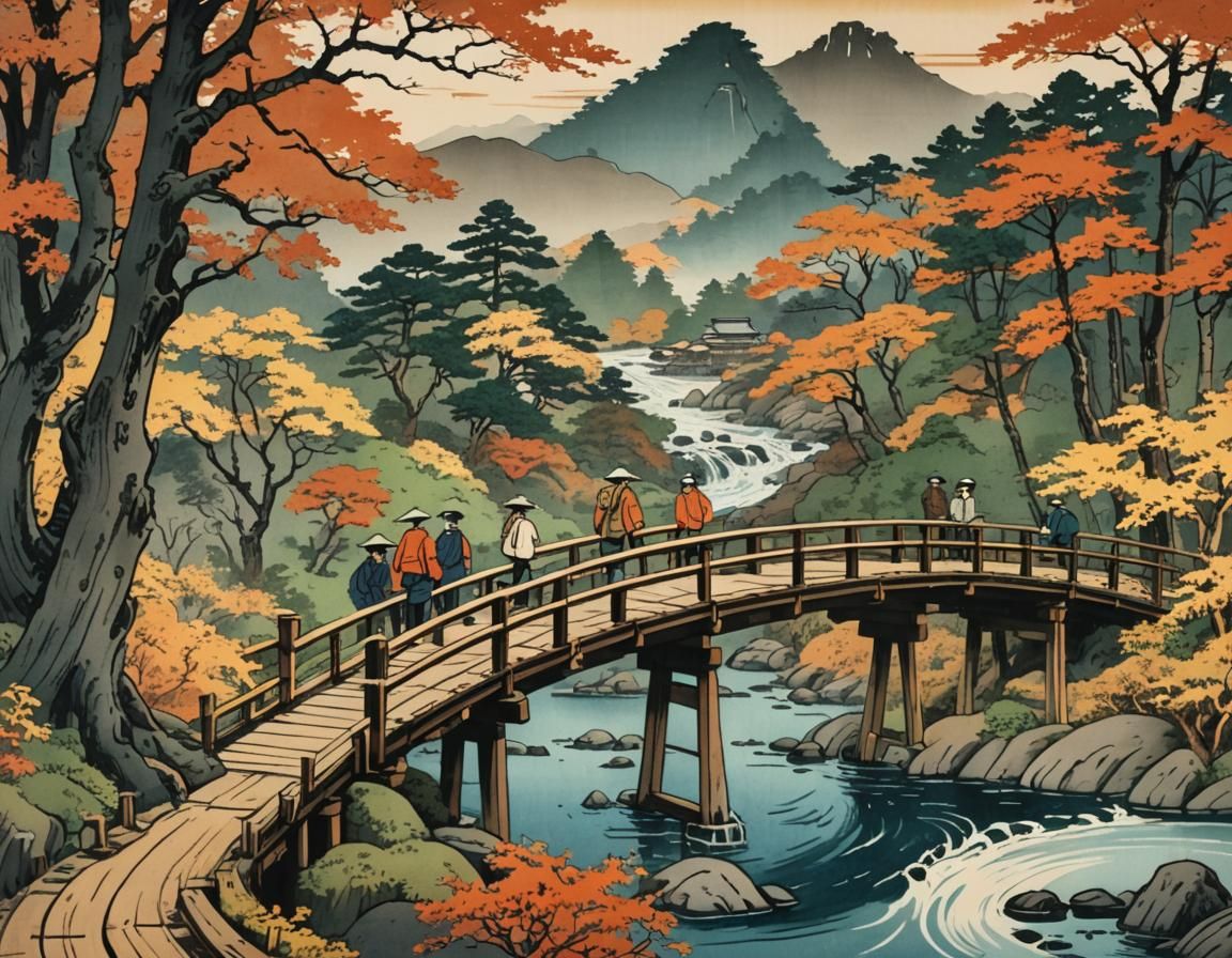 Tōkaidō Road: Autumn Travelers in Ukiyo-e Style