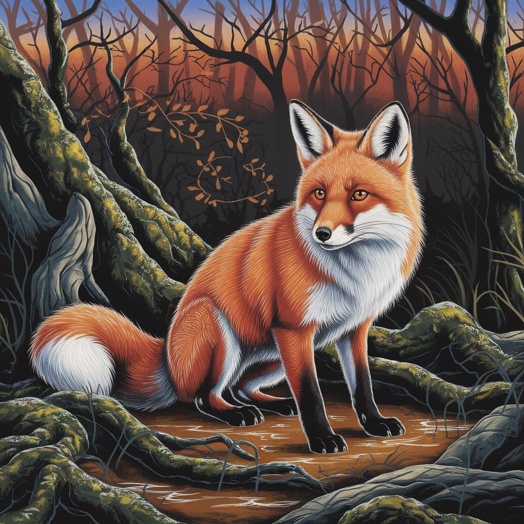 Red Fox in Autumn Woodland: Painterly Style