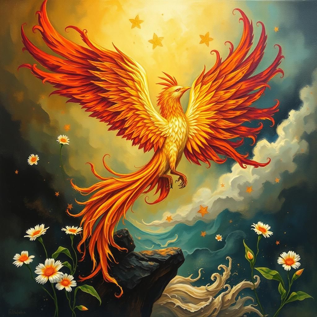 Surreal Phoenix of Irish Fires: Dali-esque Oil Painting