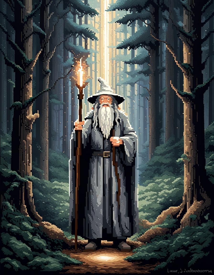 Gandalf Portrait in 16-bit Pixel Art