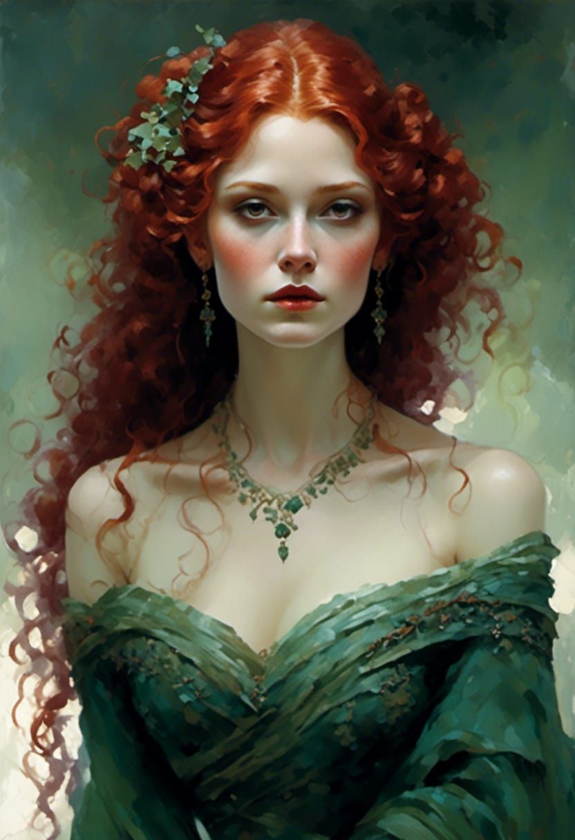 Vampiress Bride with Red Hair in Soft Style