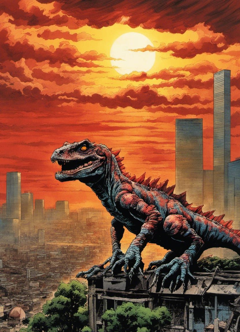 Zombie Lizard Kaiju in Ruined Tokyo, McFarlane Style