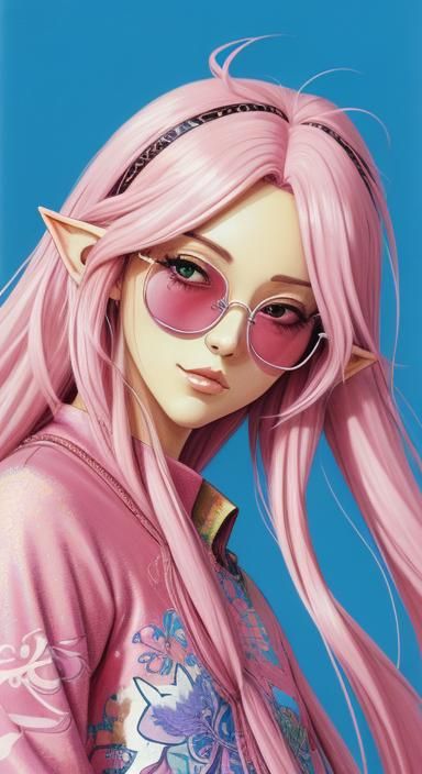 Anime Elf Portrait in Pink Sunglasses