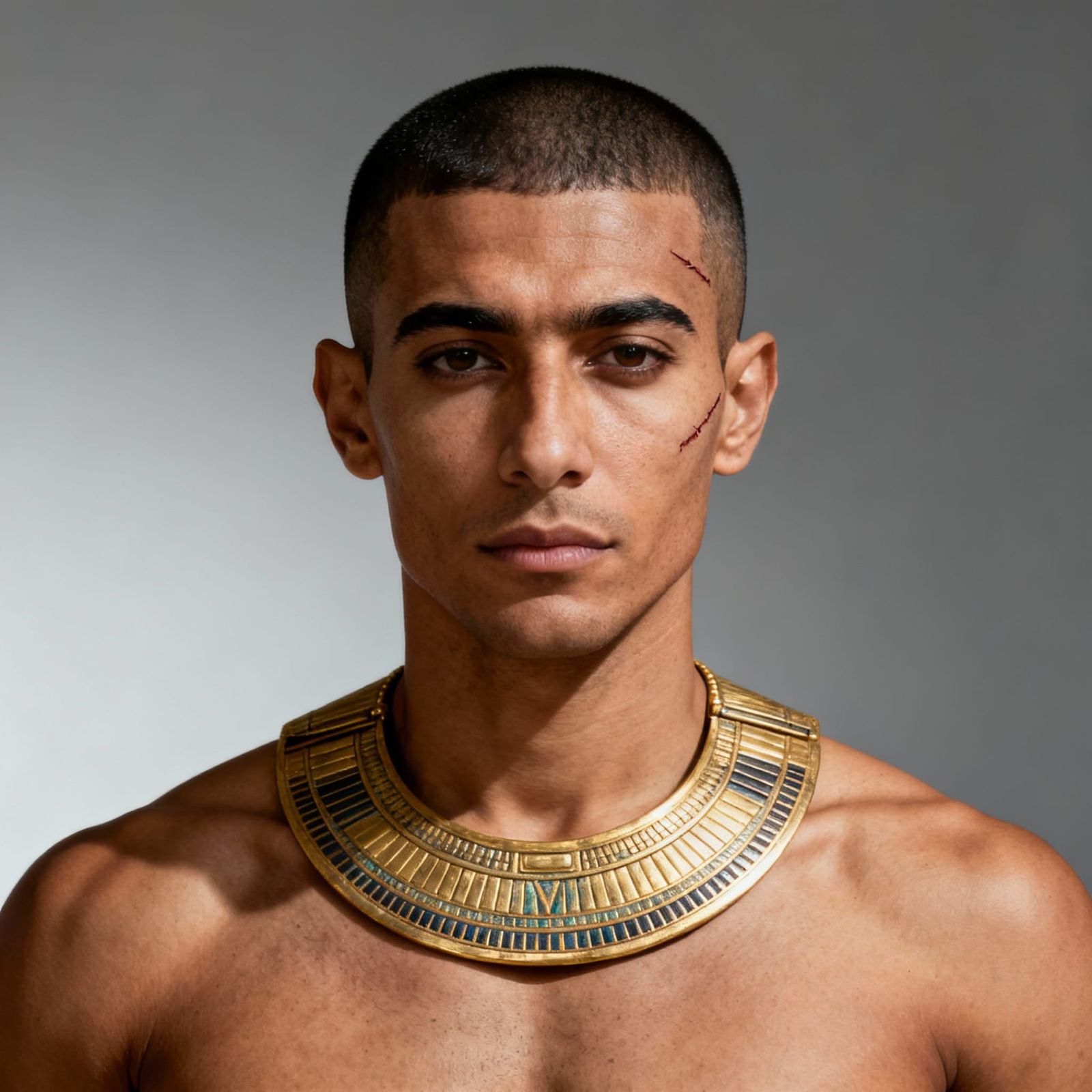 Hyperrealistic Egyptian Warrior with Golden Necklace