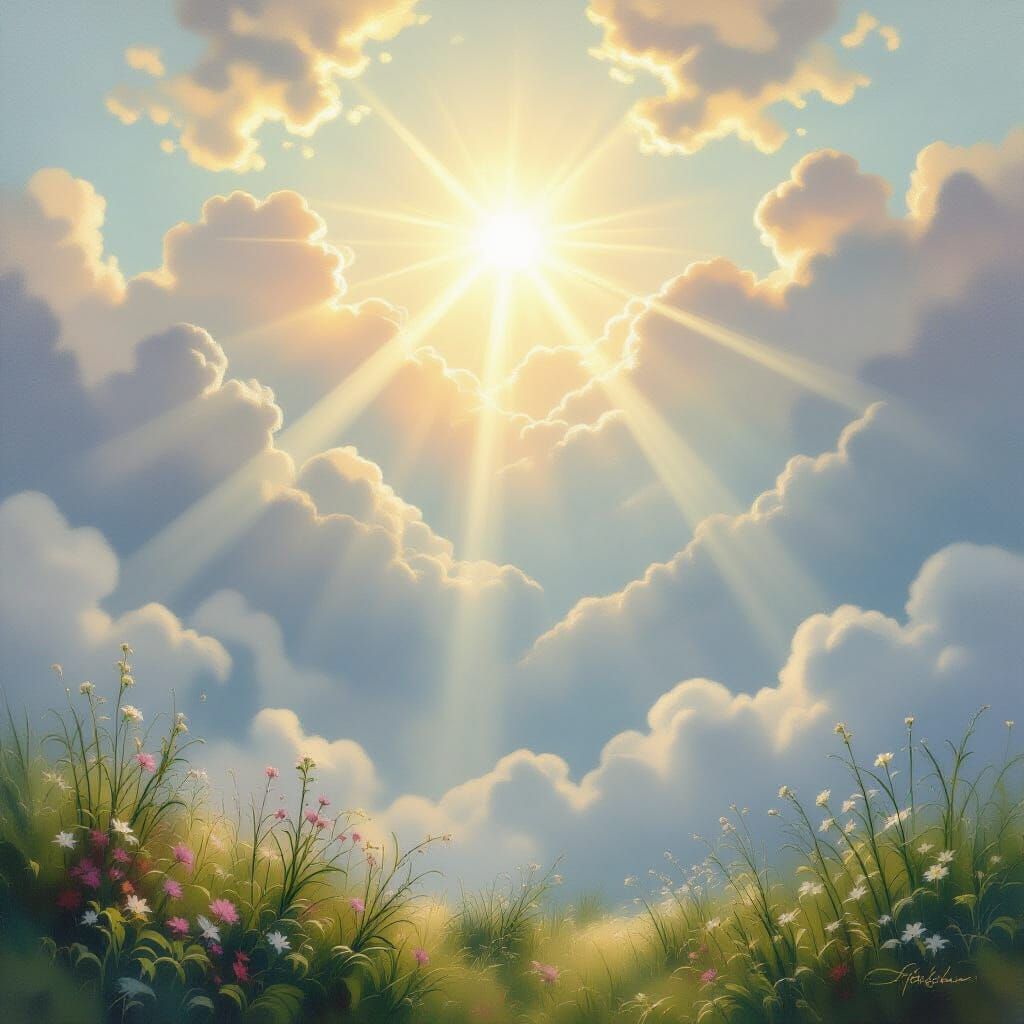 Divine Sunshine Beams Through Ethereal Clouds