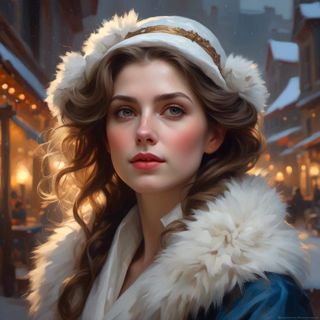 Anna Kendrick in Maxfield Parrish Winter Landscape